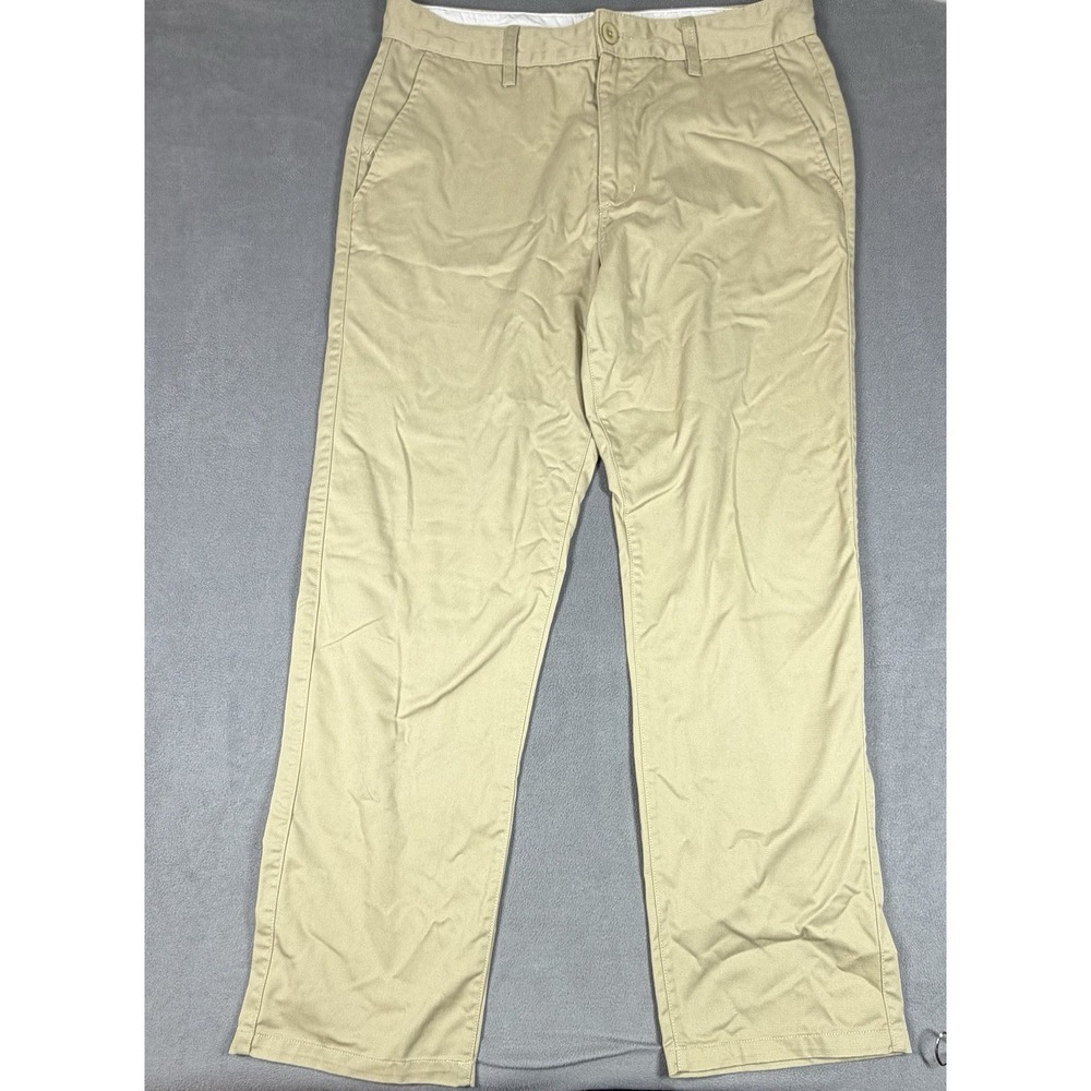RVCA Khaki Chino Pants Beige Flat Front Casual Trouser Stretch Work 36x30